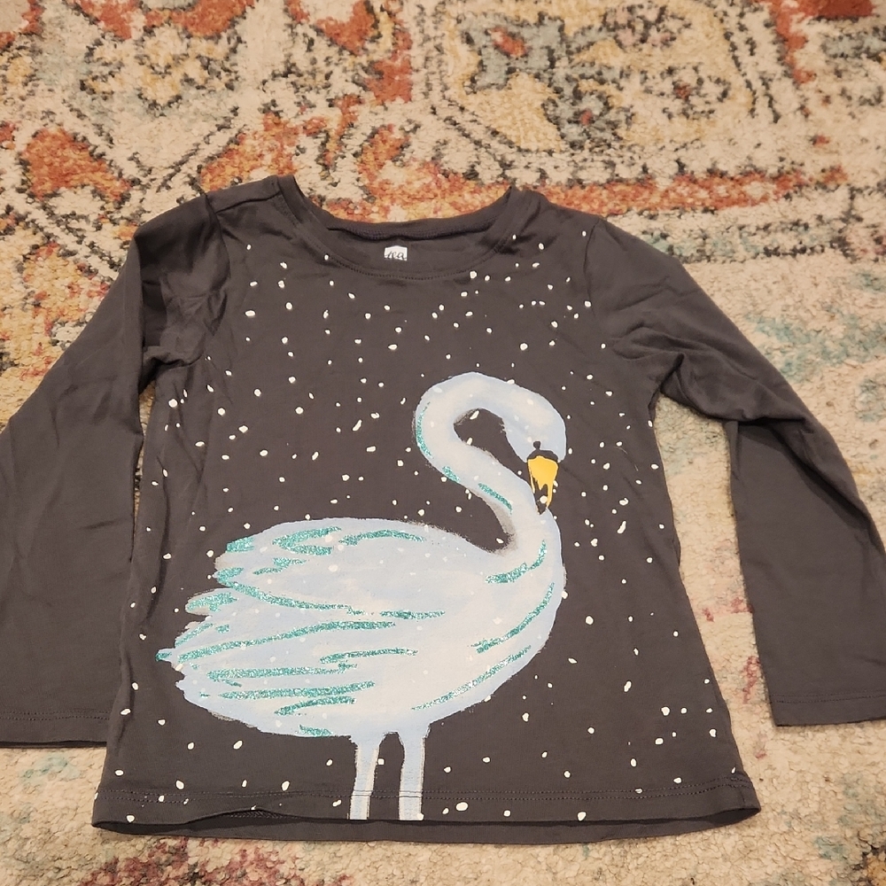 Tea Girls Sz 4 Toddler Swan Long Sleeve Tee Shirt